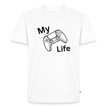 Le jeu, c’est ma vie ! Le jeu, c’est ma vie - T-shirt Premium bio Homme - blanc - Devant - Nico (187cm)