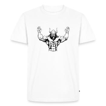 Salle de musculation Vikings Viking Bodybuilder - T-shirt Premium bio Homme - blanc - Devant - Nico (187cm)