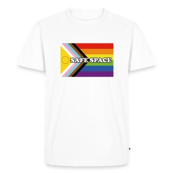 Inclusive Pride Progress Flag SAFE SPACE - T-shirt Premium bio Homme - blanc - Devant - Nico (187cm)