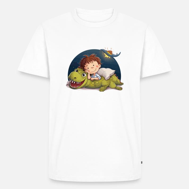 Dino Fan schläft ein - Männer Premium Bio T-Shirt - Weiß