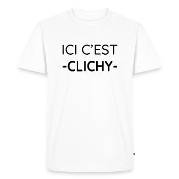 Ici c'est Clichy (noir) - T-shirt Premium bio Homme - blanc - Devant - Nico (187cm)