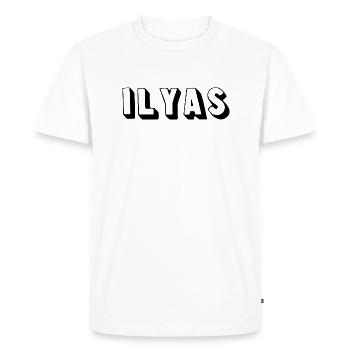 Nom - Ilyas - T-shirt Premium bio Homme - blanc - Devant - Nico (187cm)
