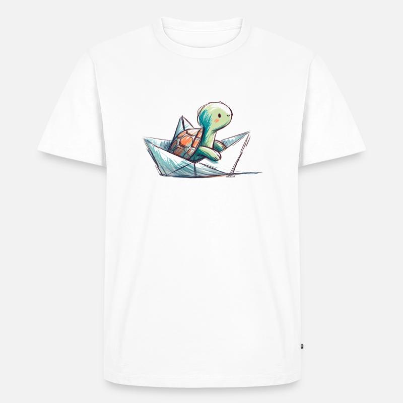 Schildkröte in Papierboot - Männer Premium Bio T-Shirt - Weiß