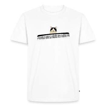 La vie des chats : J'espère que la pâtée est prête - T-shirt Premium bio Homme - blanc - Devant - Nico (187cm)