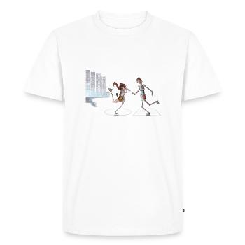 The skater and the robot. - Men's Premium Organic T-Shirt - white - Front - Nico (187cm)