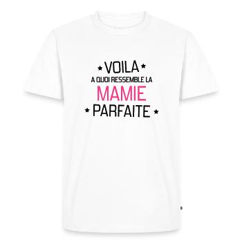 Mamie / Mamy / Grand Mere / Grand-Mère / Bébé - T-shirt Premium bio Homme - blanc - Devant - Nico (187cm)