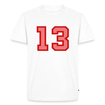 Cool Retro Retrostyle Numéro de maillot numéro de dos - T-shirt Premium bio Homme - blanc - Devant - Nico (187cm)