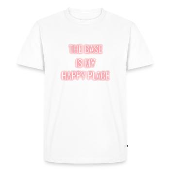 The Base is my Happy Place - Men's Premium Organic T-Shirt - white - Front - Nico (187cm)