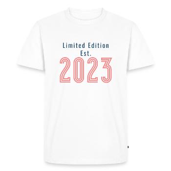 Édition limitée 2023 Anniversaire - T-shirt Premium bio Homme - blanc - Devant - Nico (187cm)