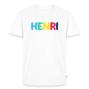 Name - Henri - Men's Premium Organic T-Shirt - white - Front - Nico (187cm)