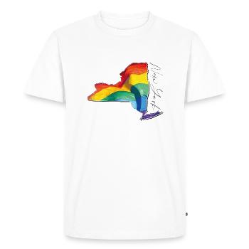 New York (États-Unis) | Drapeau réel | Texte LGBTQIA+ - T-shirt Premium bio Homme - blanc - Devant - Nico (187cm)