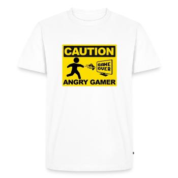Caution - Angry Gamer - Console PC Gaming Lover - Men's Premium Organic T-Shirt - white - Front - Nico (187cm)