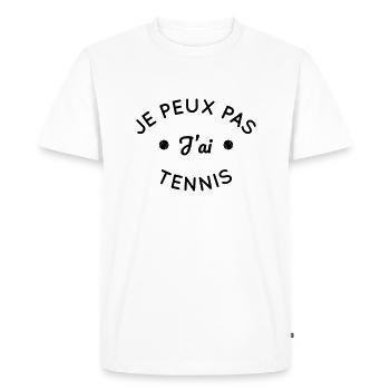 Je peux pas j'ai Tennis - T-shirt Premium bio Homme - blanc - Devant - Nico (187cm)