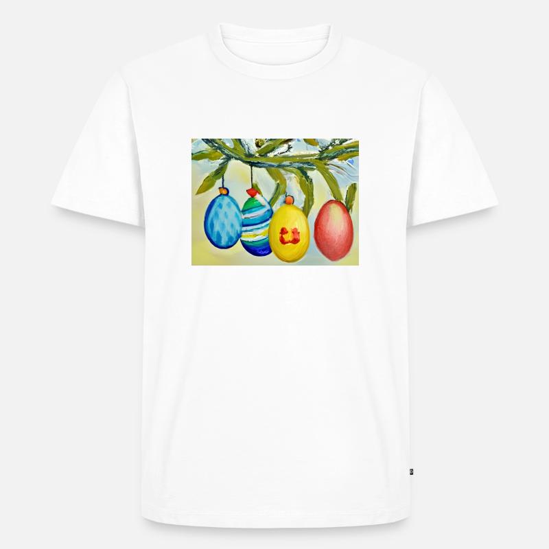 Bunter Eierzweig - Männer Premium Bio T-Shirt - Weiß