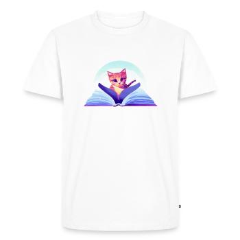 Cat Books Cat Reading Book Kitten Domestic Cat - Men's Premium Organic T-Shirt - white - Front - Nico (187cm)