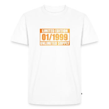 Édition Limitée 25ème Anniversaire - ꝏ Fourniture 01/1999 - T-shirt Premium bio Homme - blanc - Devant - Nico (187cm)