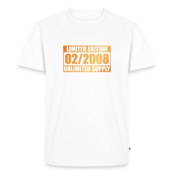 Édition Limitée 16ème Anniversaire - ꝏ Approvisionnement 02/2008 - T-shirt Premium bio Homme - blanc - Devant - Nico (187cm)