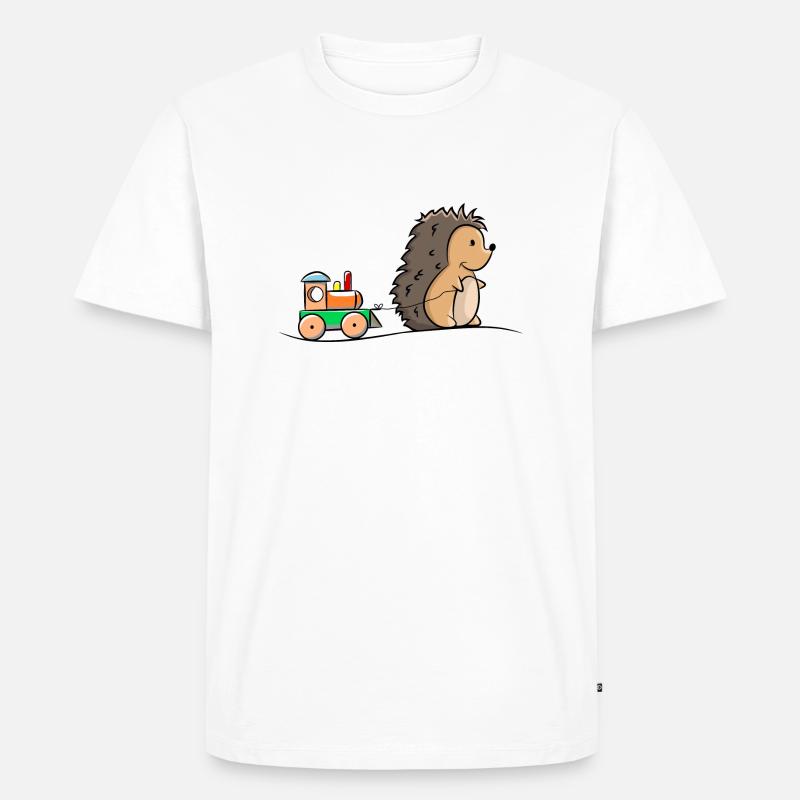 Igel mit Holz Eisenbahn - Männer Premium Bio T-Shirt - Weiß