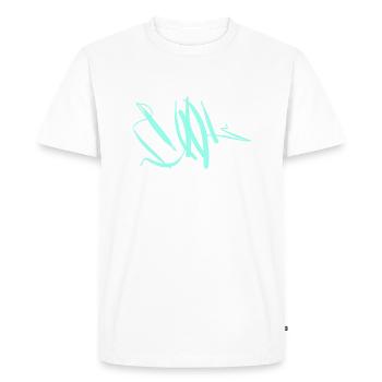 Hooded sweater with the inscription COOL - Men's Premium Organic T-Shirt - white - Front - Nico (187cm)