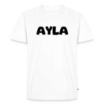 Name - Ayla - Men's Premium Organic T-Shirt - white - Front - Nico (187cm)