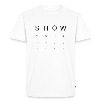 Show Your True Self – Eye Chart Style - Men's Premium Organic T-Shirt - white - Front - Nico (187cm)