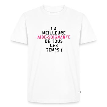 Aide Soignante / Aide Soignant / Hôpital / Médecin - T-shirt Premium bio Homme - blanc - Devant - Nico (187cm)