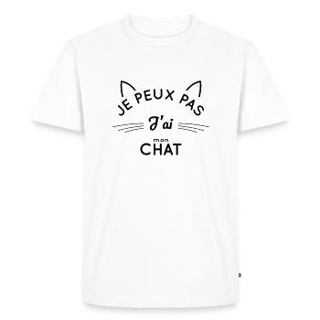 Je peux pas j'ai mon chat - T-shirt Premium bio Homme - blanc - Devant - Nico (187cm)