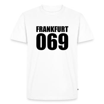 069 Francfort – Notre ville Ville de #Frankfurt - T-shirt Premium bio Homme - blanc - Devant - Nico (187cm)