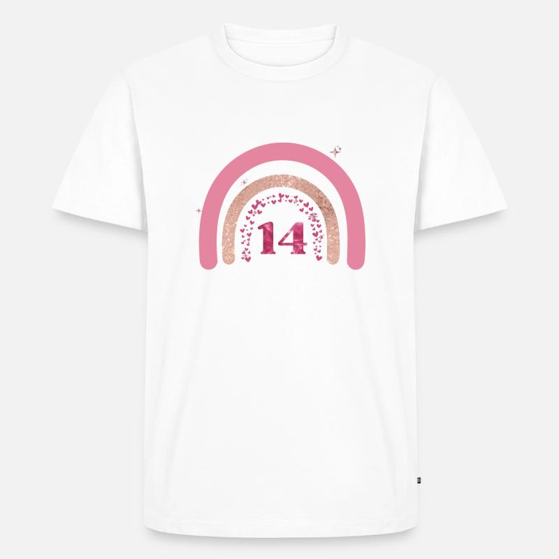 14-jähriges Jubiläum Regenbogenrose - Männer Premium Bio T-Shirt - Weiß