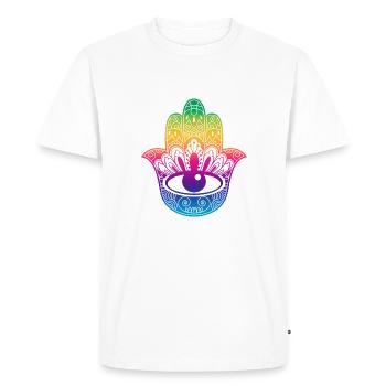 Main de symbole chanceux de couleurs hippie Fatima - T-shirt Premium bio Homme - blanc - Devant - Nico (187cm)