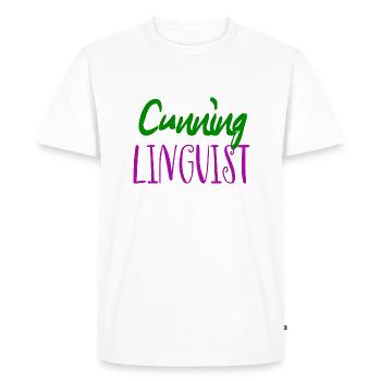 Cunning linguist: a cheeky lesbian wordplay joke - Men's Premium Organic T-Shirt - white - Front - Nico (187cm)