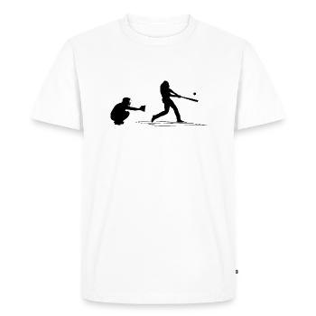 Baseball catcher, batter and umpire baseball game - T-shirt Premium bio Homme - blanc - Devant - Nico (187cm)