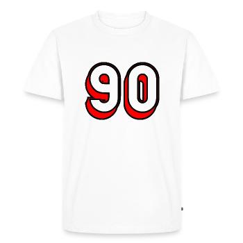 90. 90 ANS. 90e ANNIVERSAIRE. ANNIVERSAIRE 90 ANS. - T-shirt Premium bio Homme - blanc - Devant - Nico (187cm)