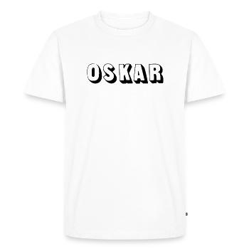 Name - Oskar - Men's Premium Organic T-Shirt - white - Front - Nico (187cm)