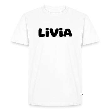 Name - Livia - Men's Premium Organic T-Shirt - white - Front - Nico (187cm)