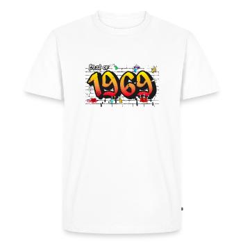 Retro vibes 1969 Graffiti – 56 ans d’audace - T-shirt Premium bio Homme - blanc - Devant - Nico (187cm)