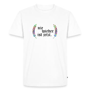 nie wieder ist jetzt kranz - Männer Premium Bio T-Shirt - Weiß - Vorne - Nico (187cm)