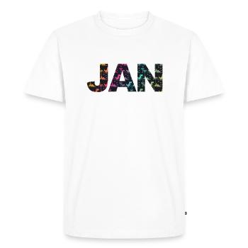 JAN - Beautiful boy name with dinosaur - Men's Premium Organic T-Shirt - white - Front - Nico (187cm)