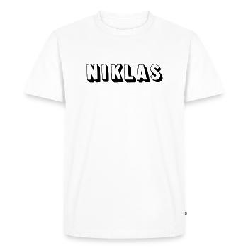 Name - Niklas - Men's Premium Organic T-Shirt - white - Front - Nico (187cm)