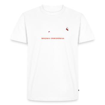 Noël miaou - Adorable chat au chapeau de Père Noël - T-shirt Premium bio Homme - blanc - Devant - Nico (187cm)