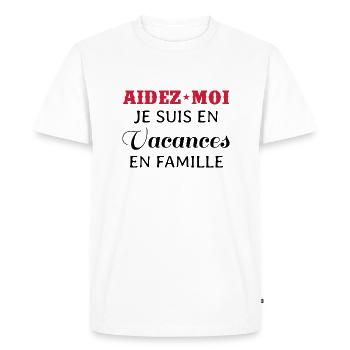 Aidez moi je suis en vacances en famille - T-shirt Premium bio Homme - blanc - Devant - Nico (187cm)