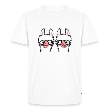 2 Llama Nerds Geeks Team Lunettes à monture de corne Smart Grimace - T-shirt Premium bio Homme - blanc - Devant - Nico (187cm)