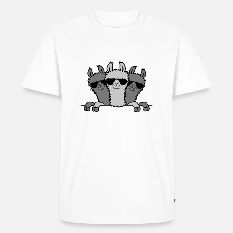 Lamas Freunde hinter Mauer - Männer Premium Bio T-Shirt - Weiß