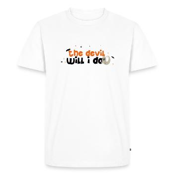 the devil will i do - Men's Premium Organic T-Shirt - white - Front - Nico (187cm)
