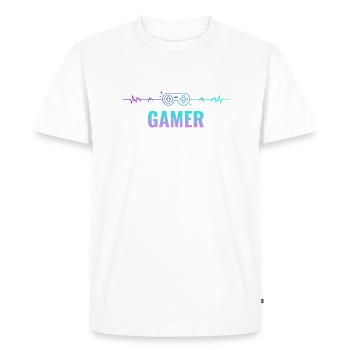 Jeux, Jouer, Gagner, Répéter, Joueur, Cadeau, Drôle - T-shirt Premium bio Homme - blanc - Devant - Nico (187cm)