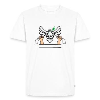 Colombe avec ruban paix - T-shirt Premium bio Homme - blanc - Devant - Nico (187cm)