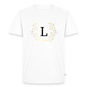Lettre l couronne Floral doré - T-shirt Premium bio Homme - blanc - Devant - Nico (187cm)