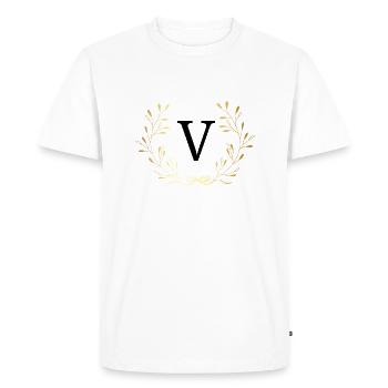 Lettre v couronne Floral doré - T-shirt Premium bio Homme - blanc - Devant - Nico (187cm)