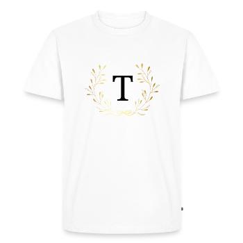 Lettre t couronne Floral doré - T-shirt Premium bio Homme - blanc - Devant - Nico (187cm)