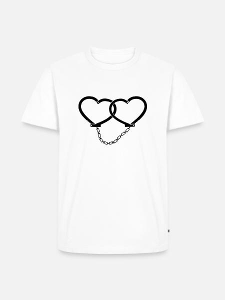 Herz Handschellen - Männer Premium Bio T-Shirt - Weiß